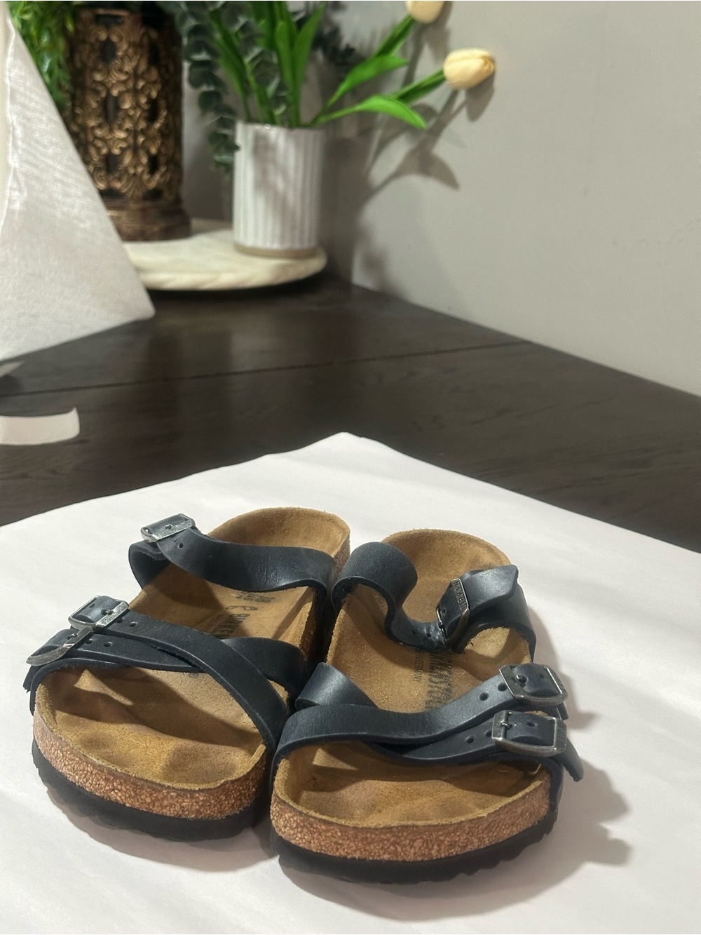 Birkenstock Black Double-Strap Cork Footbed Sandals